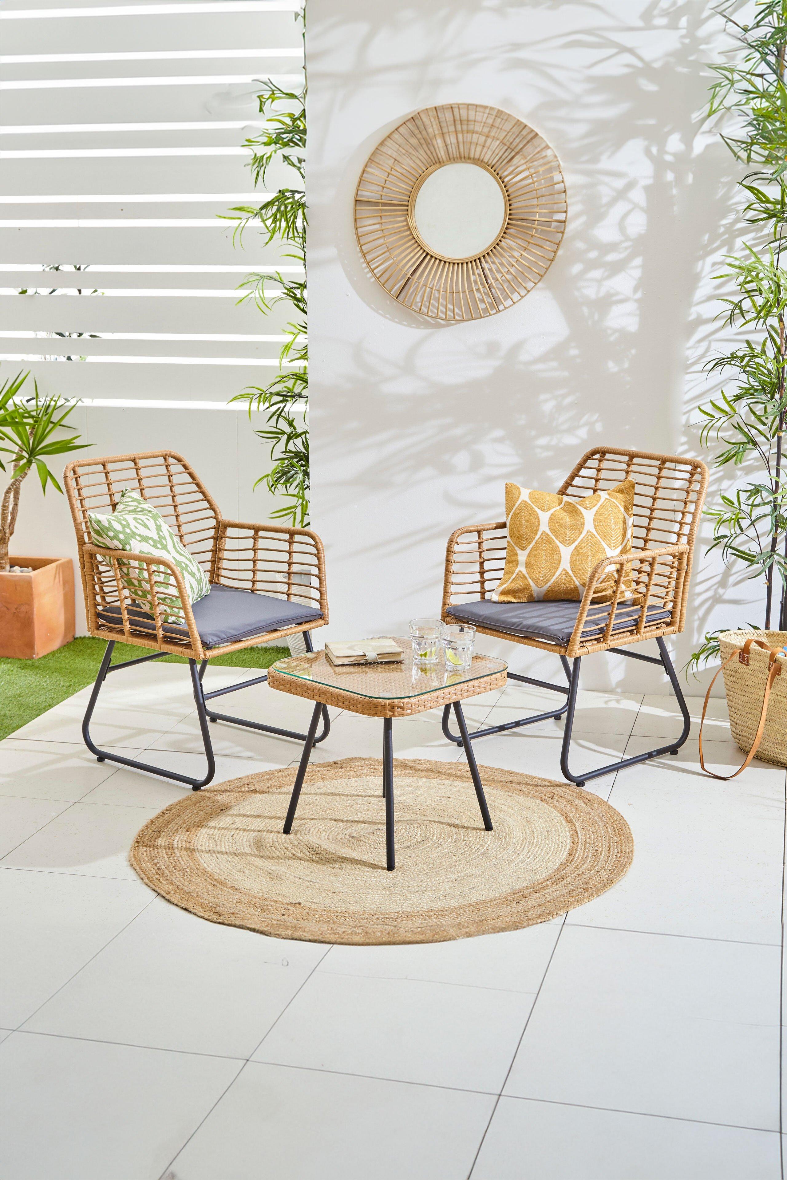 3 Piece Bamboo Style Garden Table & Chairs Bistro Set